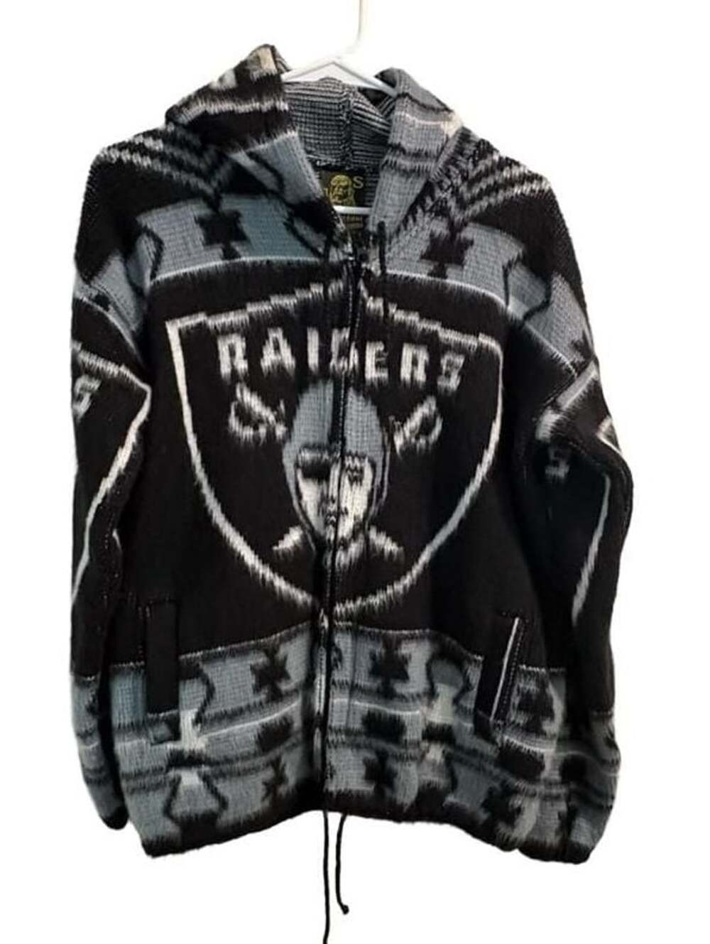 NFL Raiders Knit Zip Up Hoodie Black Grey